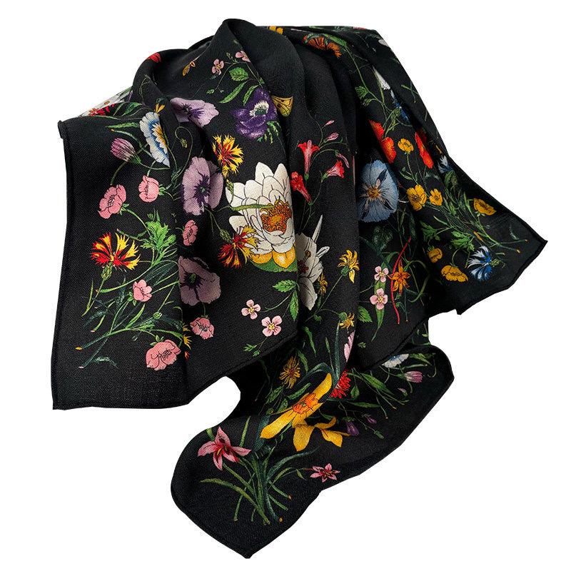 100% Mulberry Silk Scarf 35"x35" 88x88cm, Luxury Silk Wool Blend Shawl, Silent Garden Collection, Winter Warm Square Head Wrap, Gift for Her