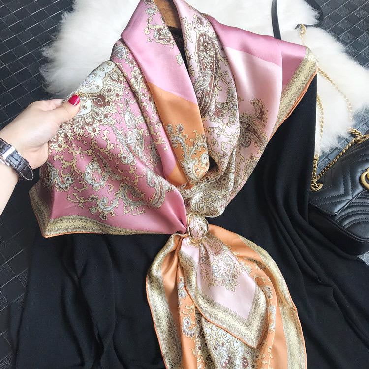100% Mulberry Silk Scarf 43"x43" 110x110cm, Heavy Silk Crepe de Chine Square Shawl, Paisley Patchwork Print, Large Sunscreen Wrap, Silk Gift