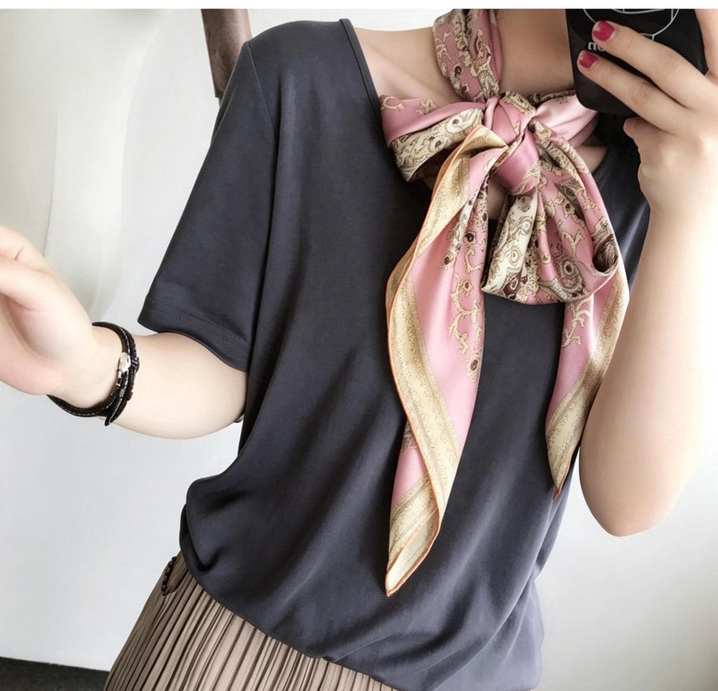 100% Mulberry Silk Scarf 43"x43" 110x110cm, Heavy Silk Crepe de Chine Square Shawl, Paisley Patchwork Print, Large Sunscreen Wrap, Silk Gift