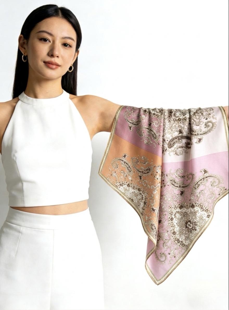 100% Mulberry Silk Scarf 43"x43" 110x110cm, Heavy Silk Crepe de Chine Square Shawl, Paisley Patchwork Print, Large Sunscreen Wrap, Silk Gift