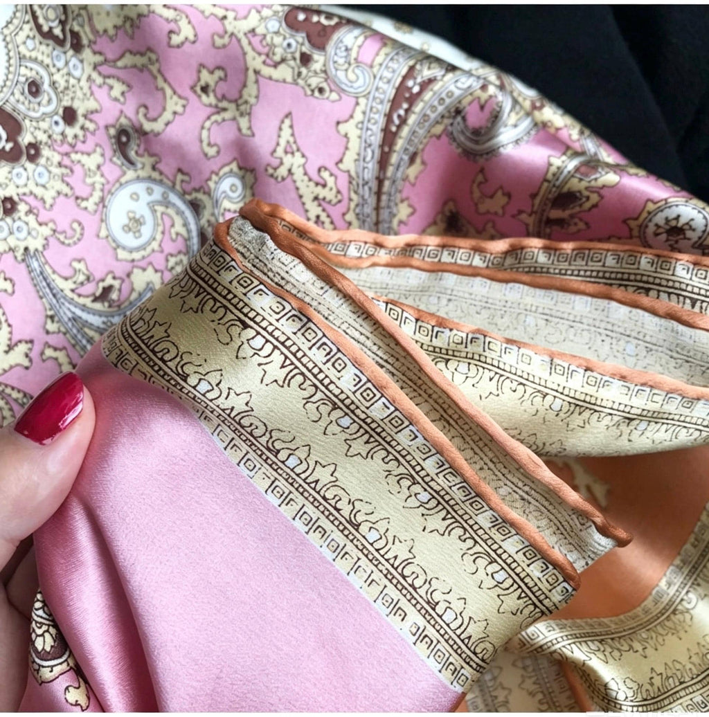 100% Mulberry Silk Scarf 43"x43" 110x110cm, Heavy Silk Crepe de Chine Square Shawl, Paisley Patchwork Print, Large Sunscreen Wrap, Silk Gift