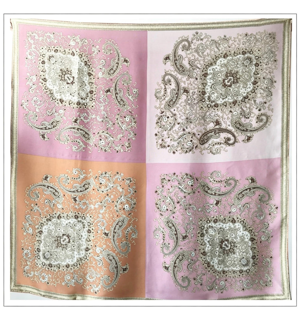 100% Mulberry Silk Scarf 43"x43" 110x110cm, Heavy Silk Crepe de Chine Square Shawl, Paisley Patchwork Print, Large Sunscreen Wrap, Silk Gift
