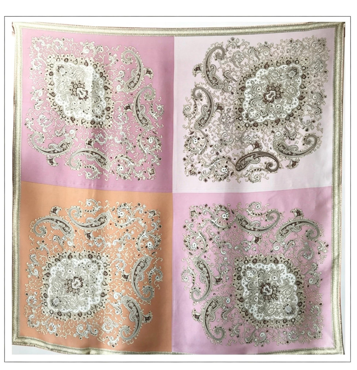 100% Mulberry Silk Scarf 43"x43" 110x110cm, Heavy Silk Crepe de Chine Square Shawl, Paisley Patchwork Print, Large Sunscreen Wrap, Silk Gift