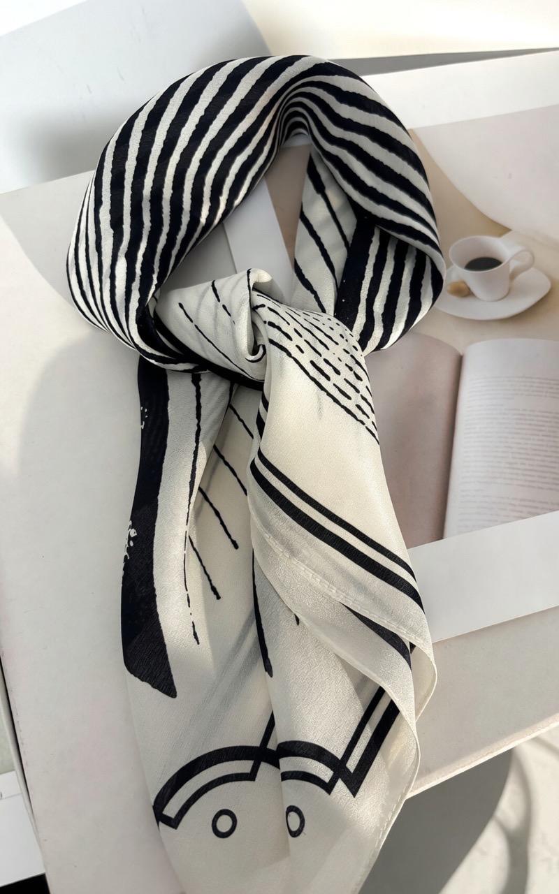 Minimalist Silk Scarf 25" Square Crepe de Chine Neck Head Scarf for Women, Elegant Geometric Luxury Hair Accessory, Chic Gift for Her