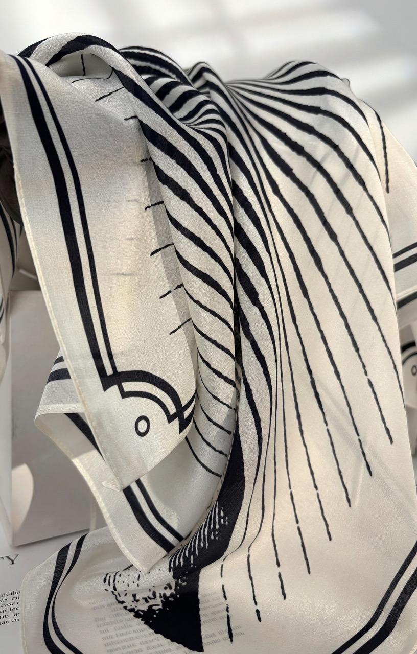 Minimalist Silk Scarf 25" Square Crepe de Chine Neck Head Scarf for Women, Elegant Geometric Luxury Hair Accessory, Chic Gift for Her