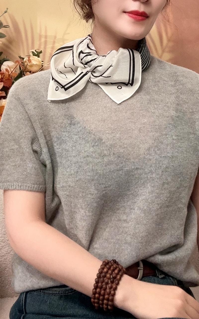 Minimalist Silk Scarf 25" Square Crepe de Chine Neck Head Scarf for Women, Elegant Geometric Luxury Hair Accessory, Chic Gift for Her