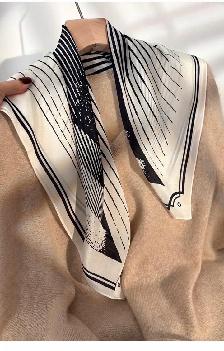 Minimalist Silk Scarf 25" Square Crepe de Chine Neck Head Scarf for Women, Elegant Geometric Luxury Hair Accessory, Chic Gift for Her