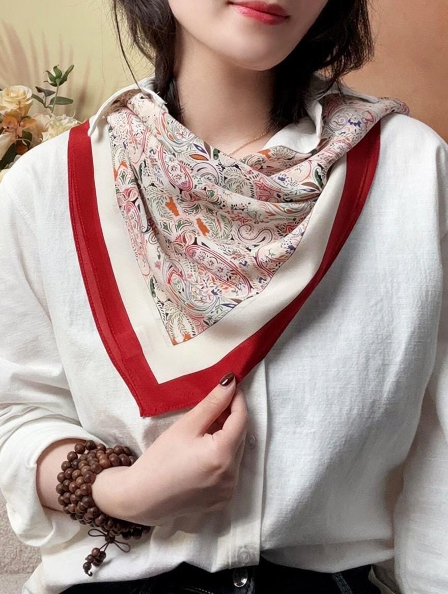 Minimalist Silk Scarf 25" Square Crepe de Chine Neck Head Scarf for Women, Gentle Geometric Luxury Accessory, Chic Gift for Her, Soft Silk
