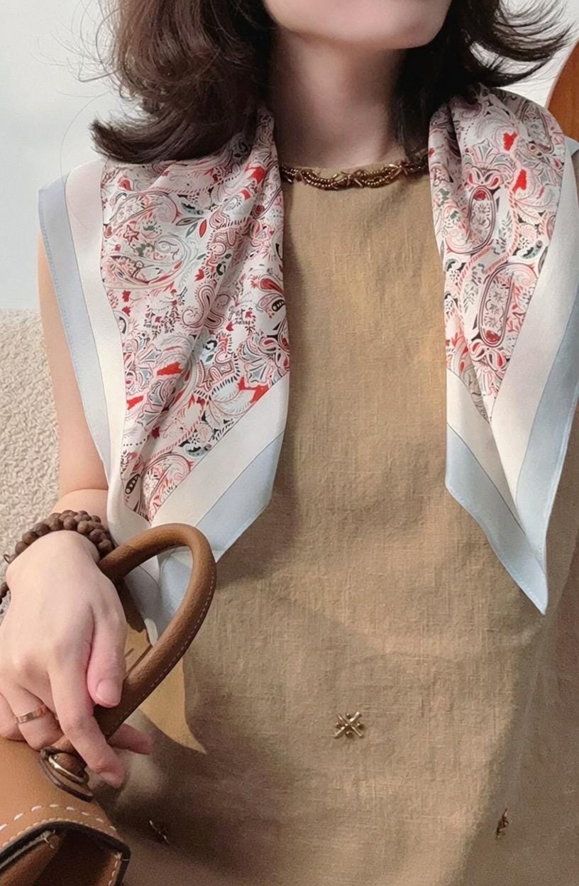 Minimalist Silk Scarf 25" Square Crepe de Chine Neck Head Scarf for Women, Gentle Geometric Luxury Accessory, Chic Gift for Her, Soft Silk