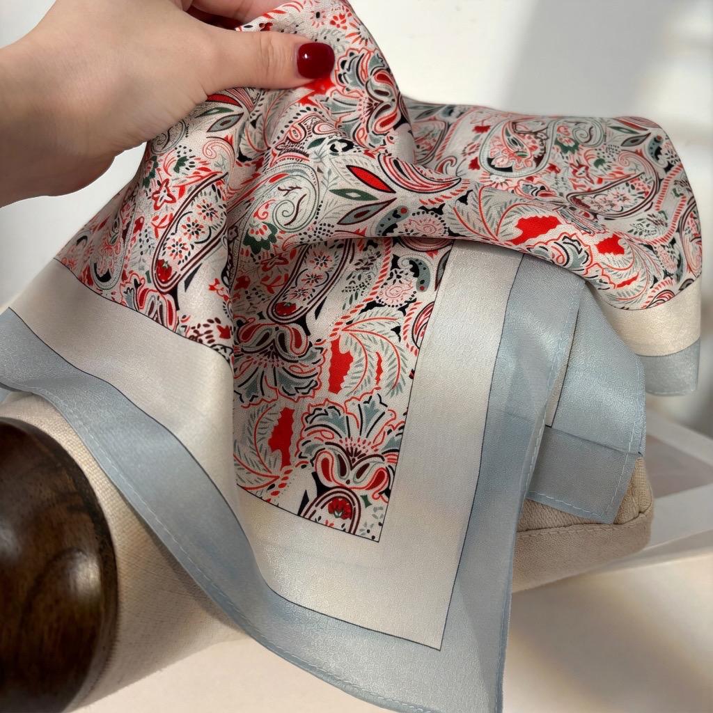 Minimalist Silk Scarf 25" Square Crepe de Chine Neck Head Scarf for Women, Gentle Geometric Luxury Accessory, Chic Gift for Her, Soft Silk