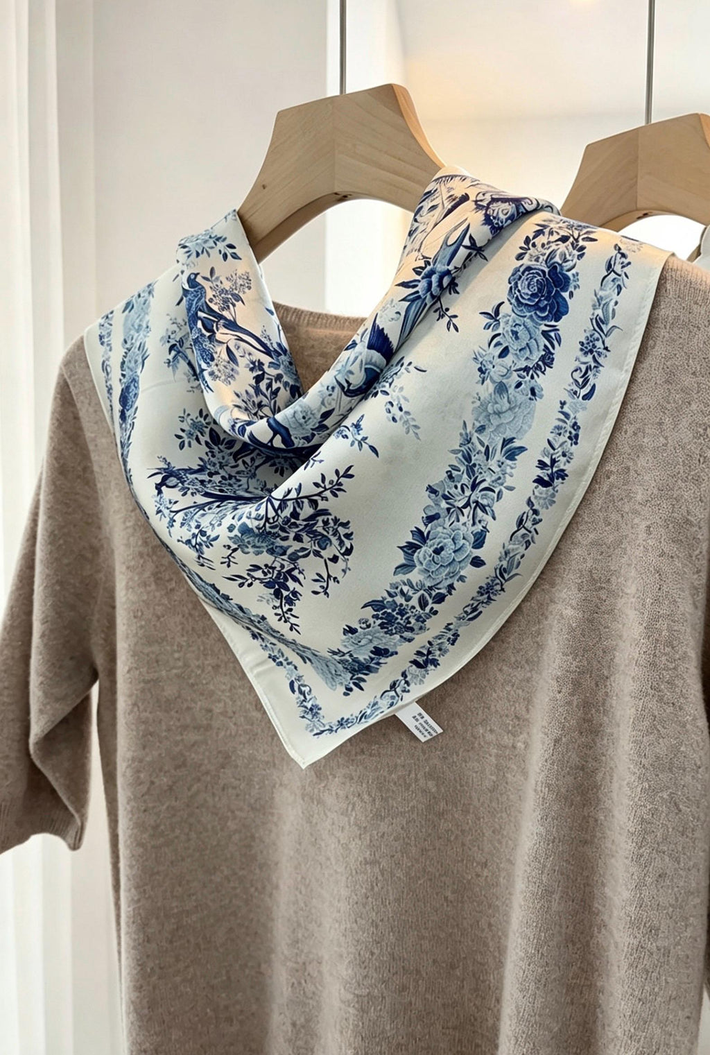 100% Mulberry Silk Scarf 21"x21" 53x53cm, Elegant Blue Square Scarf, Silk Neckerchief, Small Hair Bandana, Gift for Her