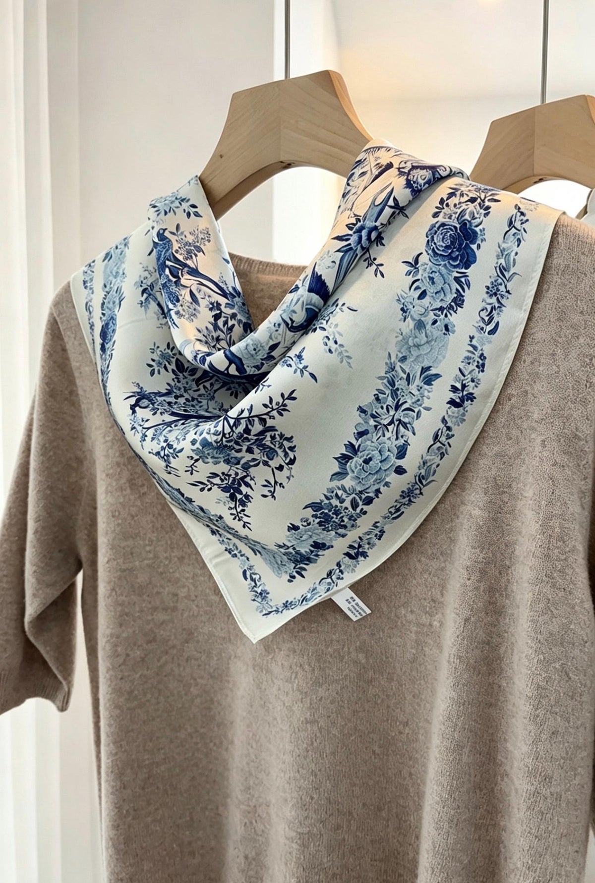 100% Mulberry Silk Scarf 21"x21" 53x53cm, Elegant Blue Square Scarf, Silk Neckerchief, Small Hair Bandana, Gift for Her
