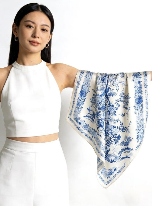 100% Mulberry Silk Scarf 21"x21" 53x53cm, Elegant Blue Square Scarf, Silk Neckerchief, Small Hair Bandana, Gift for Her