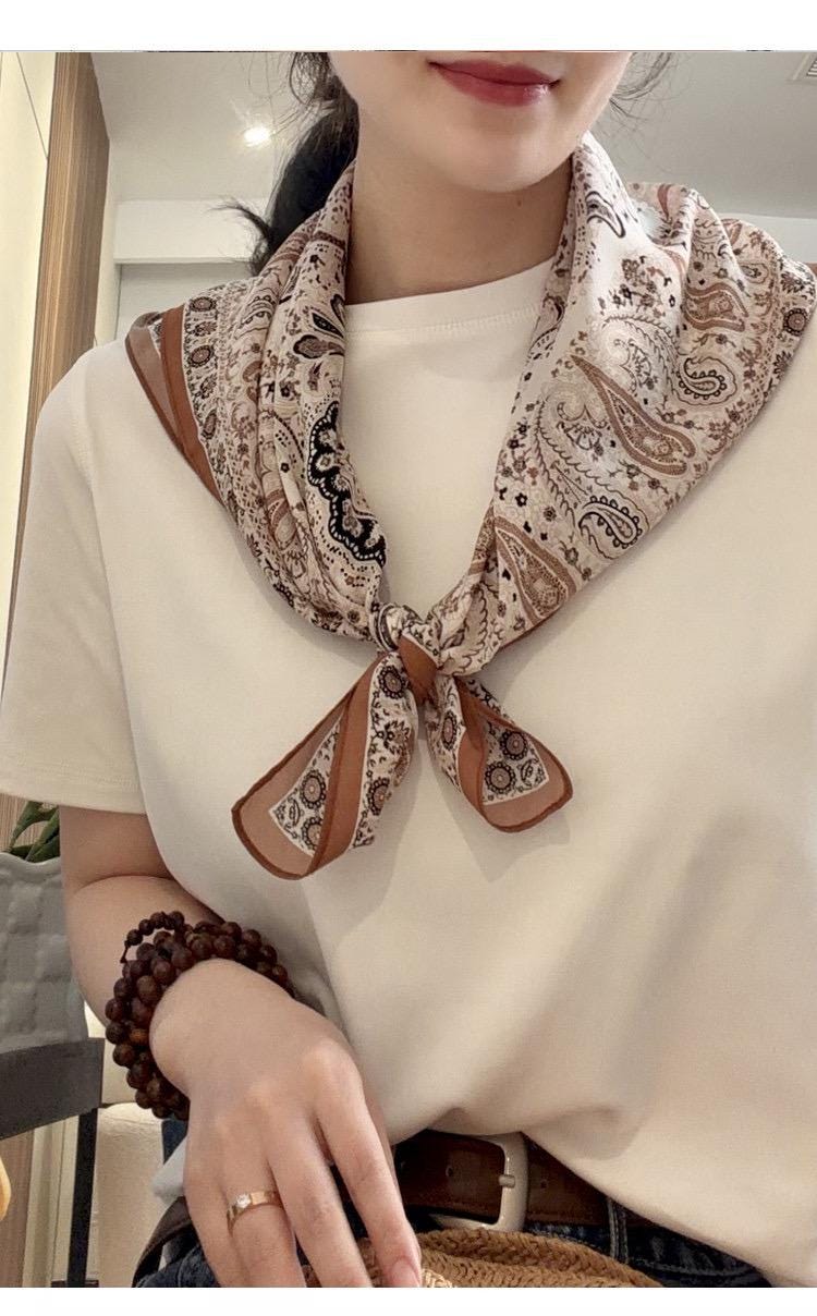 100% Mulberry Silk Scarf 26"x26" 65x65cm, Paisley Garden Silk Neckerchief, Elegant Square Scarf, Silk Hair Bandana, Luxury Gift for Her