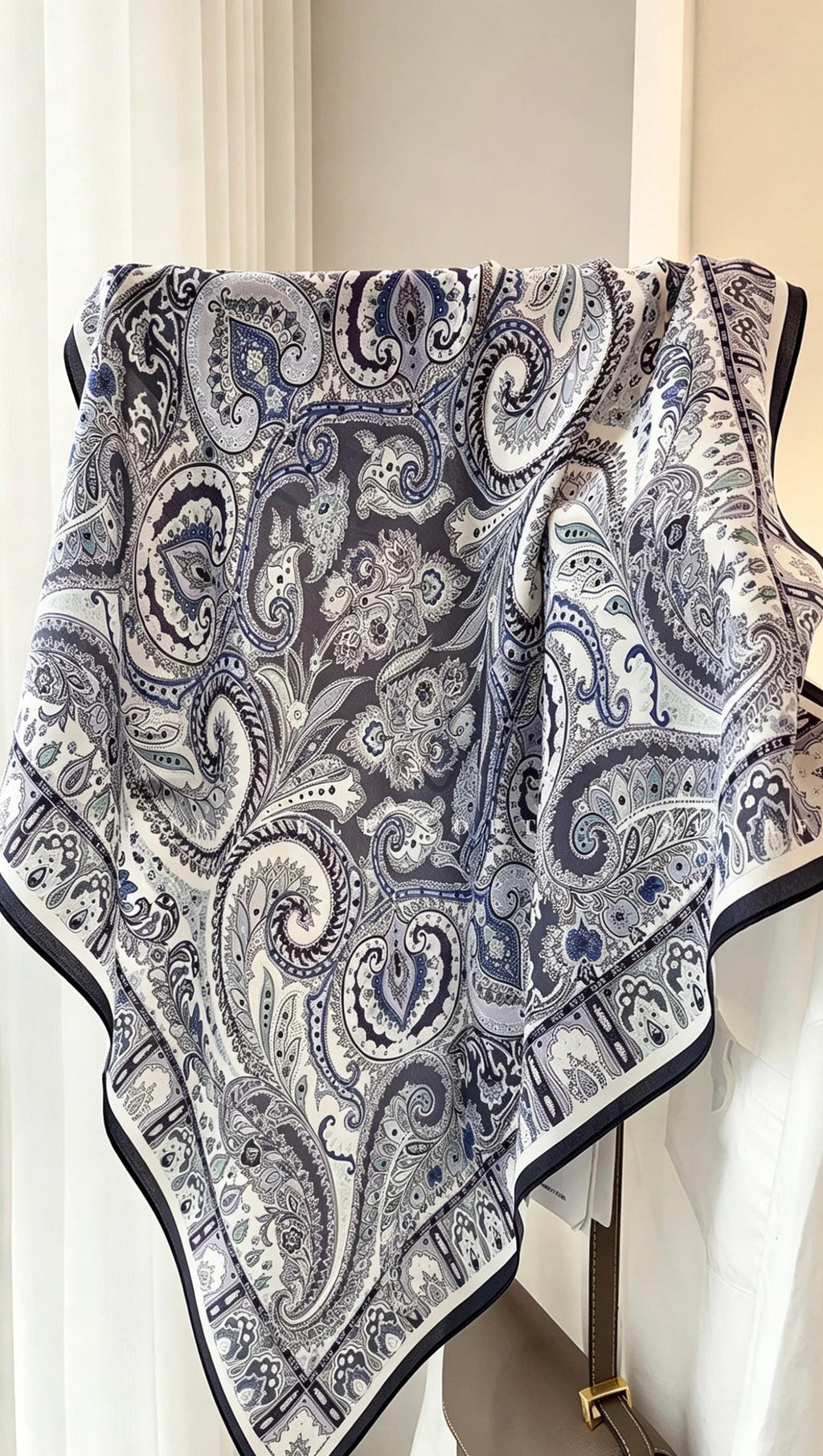 100% Mulberry Silk Scarf 26"x26" 65x65cm, Paisley Garden Silk Neckerchief, Elegant Square Scarf, Silk Hair Bandana, Luxury Gift for Her