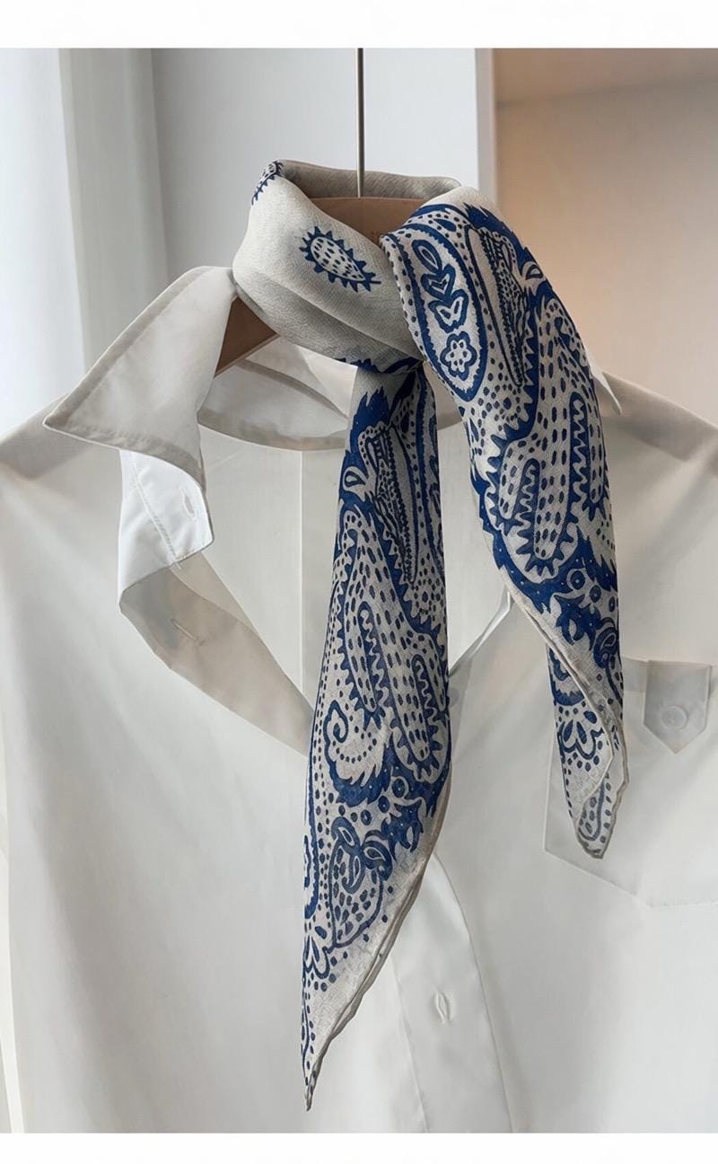 Canglan Ripple Silk Scarf for Women, Luxury 25" Paisley Mulberry Silk Neckerchief, Elegant Summer Waistband Hair Tie, Artisan Gift her