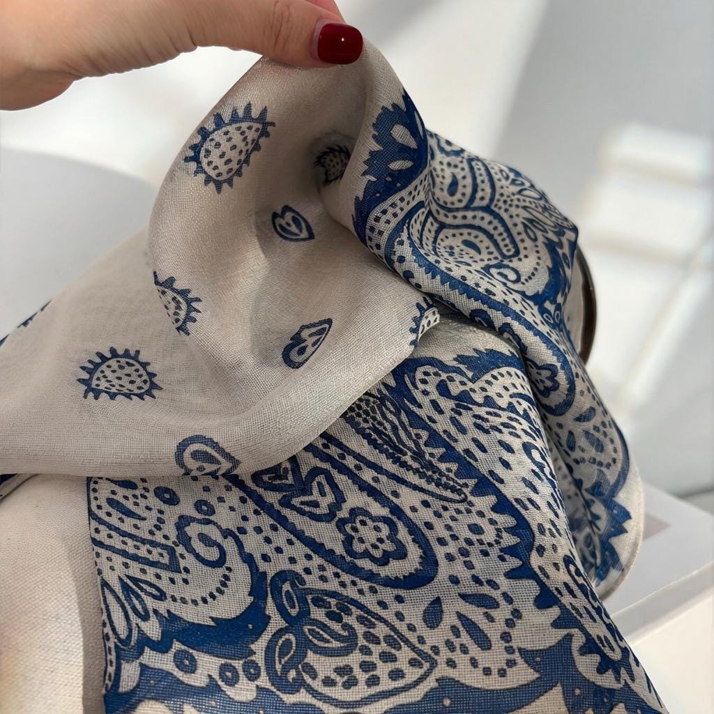 Canglan Ripple Silk Scarf for Women, Luxury 25" Paisley Mulberry Silk Neckerchief, Elegant Summer Waistband Hair Tie, Artisan Gift her