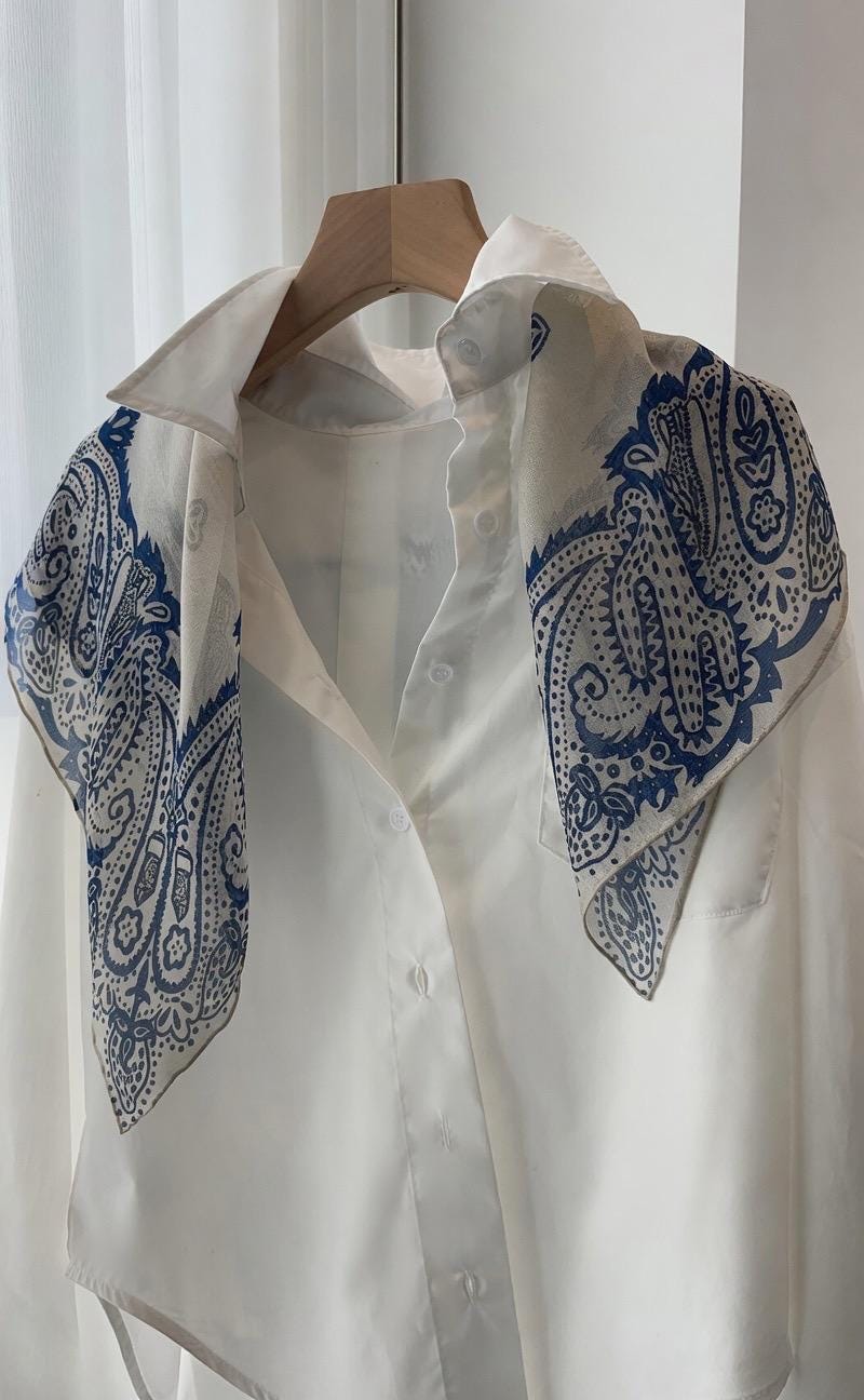 Canglan Ripple Silk Scarf for Women, Luxury 25" Paisley Mulberry Silk Neckerchief, Elegant Summer Waistband Hair Tie, Artisan Gift her