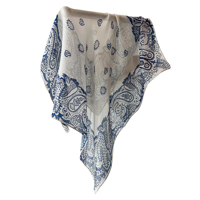 Canglan Ripple Silk Scarf for Women, Luxury 25" Paisley Mulberry Silk Neckerchief, Elegant Summer Waistband Hair Tie, Artisan Gift her
