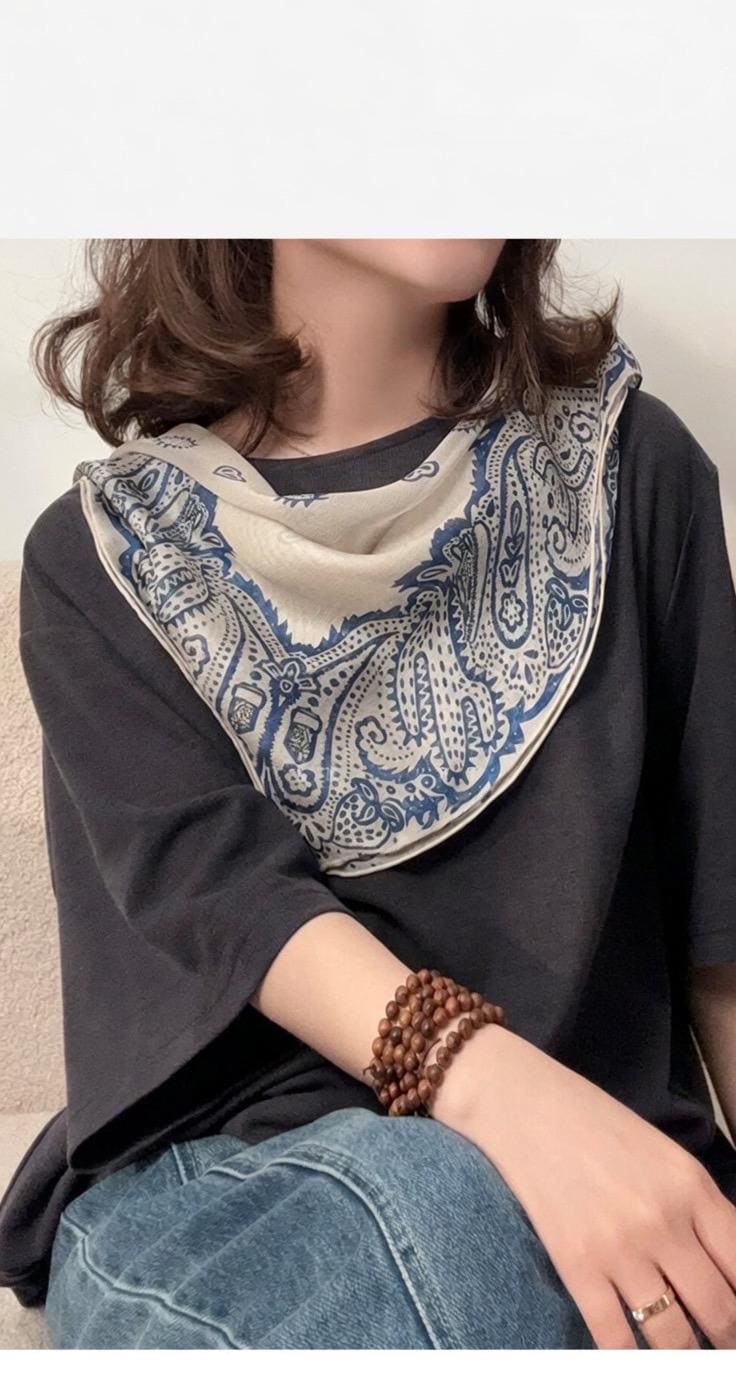 Canglan Ripple Silk Scarf for Women, Luxury 25" Paisley Mulberry Silk Neckerchief, Elegant Summer Waistband Hair Tie, Artisan Gift her