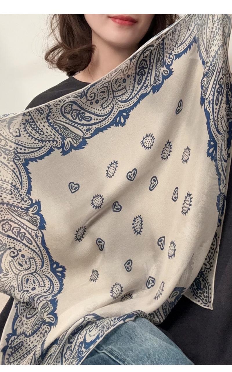 Canglan Ripple Silk Scarf for Women, Luxury 25" Paisley Mulberry Silk Neckerchief, Elegant Summer Waistband Hair Tie, Artisan Gift her