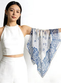 Canglan Ripple Silk Scarf for Women, Luxury 25" Paisley Mulberry Silk Neckerchief, Elegant Summer Waistband Hair Tie, Artisan Gift her