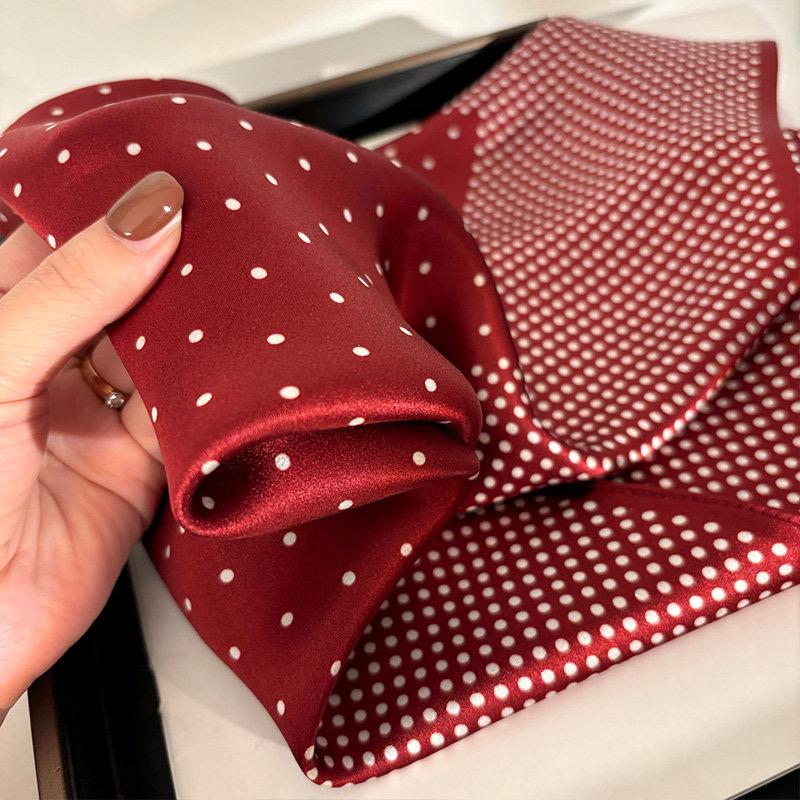 100% Silk Wool Scarf 25"x25" 65x65cm, Rare Ancora Red Satin Silk Square, Luxury Mulberry Silk Neckerchief, Elegant Shawl Gift for Her