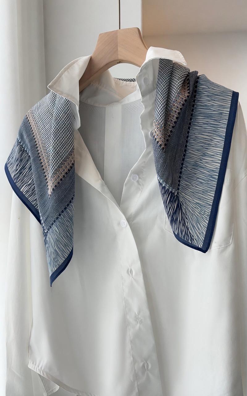 Seine Style Luxury 65x65cm (25.5") Gray-Blue Crepe de Chine Silk Scarf - Premium Mulberry Silk Necktie, Chic Aesthetic Accessory