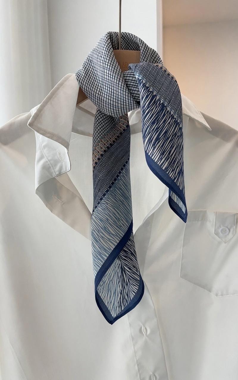 Seine Style Luxury 65x65cm (25.5") Gray-Blue Crepe de Chine Silk Scarf - Premium Mulberry Silk Necktie, Chic Aesthetic Accessory