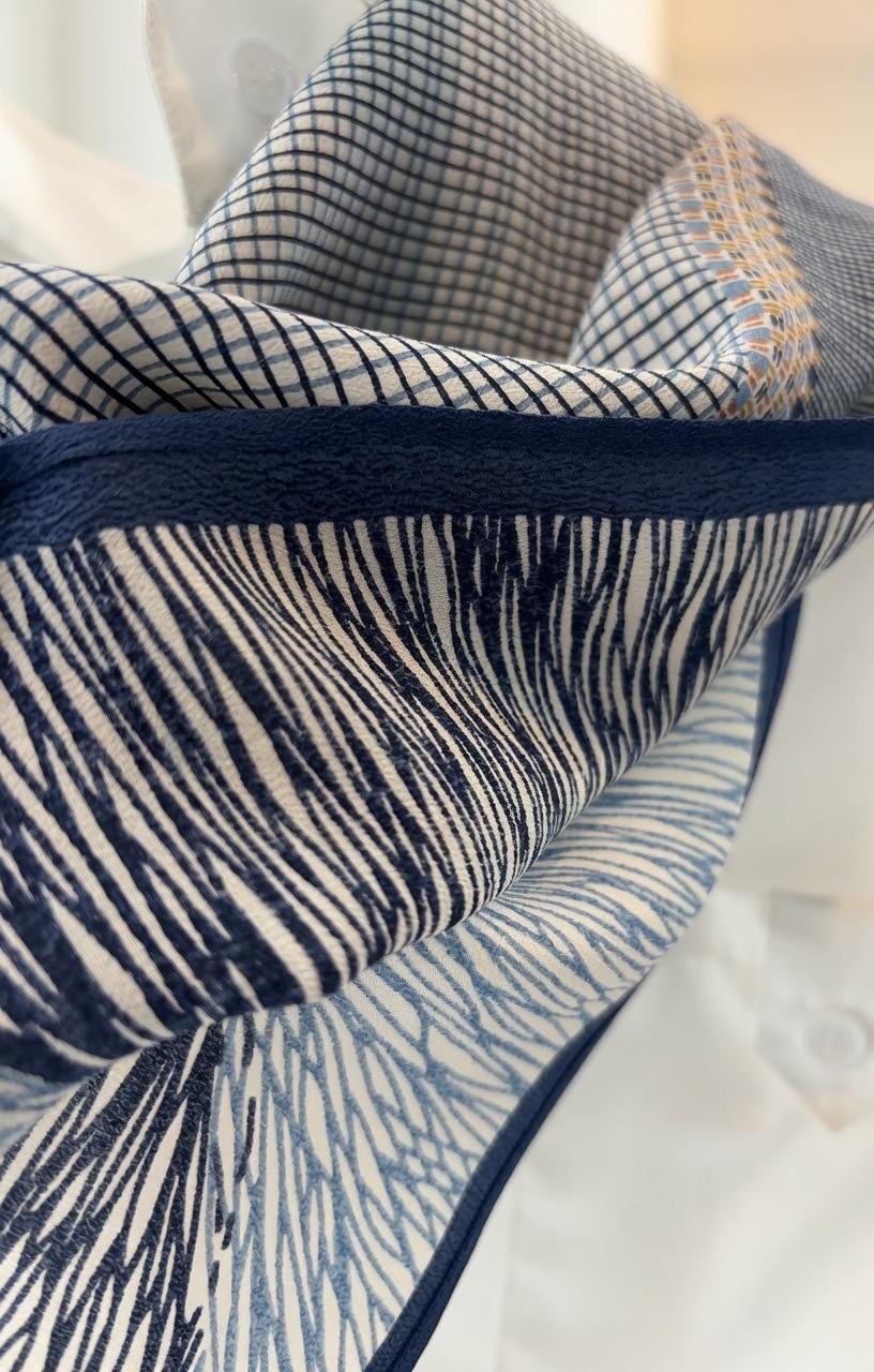 Seine Style Luxury 65x65cm (25.5") Gray-Blue Crepe de Chine Silk Scarf - Premium Mulberry Silk Necktie, Chic Aesthetic Accessory