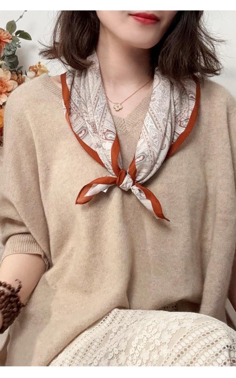 Elegant Apricot 65x65cm (25.5") Crepe de Chine Silk Scarf - 100% Mulberry Silk Neckerchief, Chic Minimalist Aesthetic Scarf for Women
