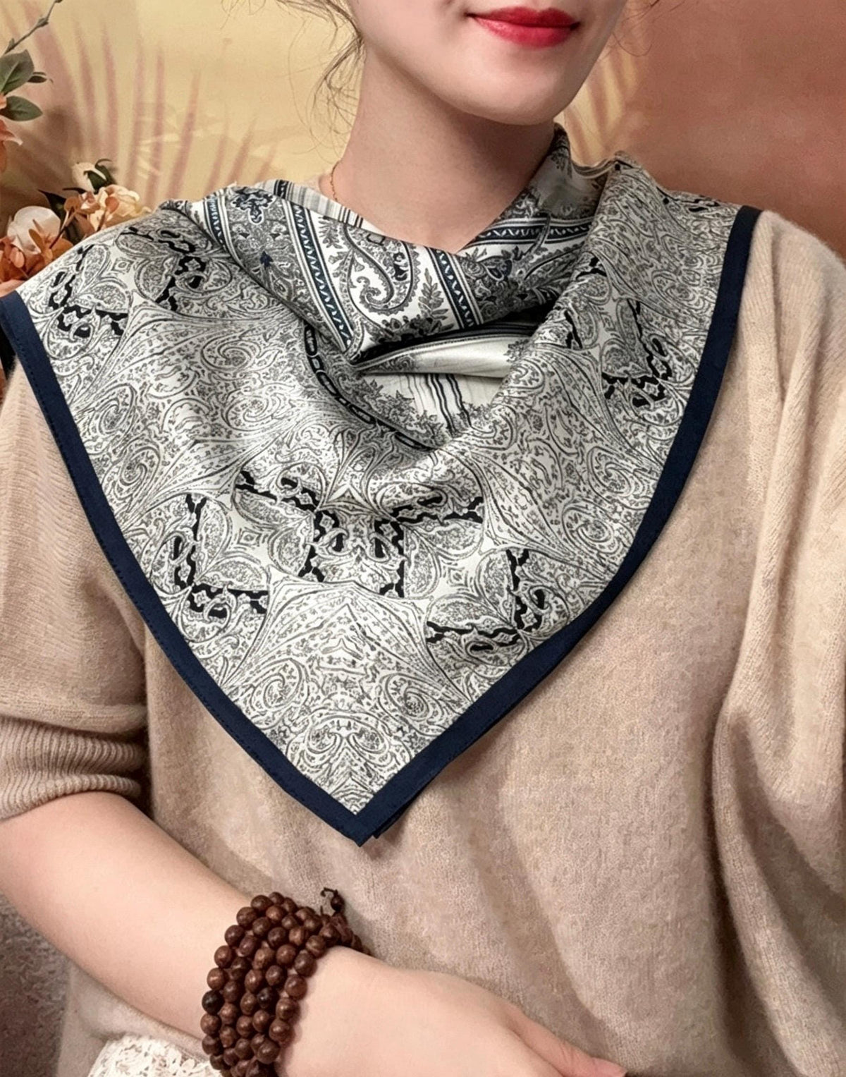 100% Silk Wool Scarf 25"x25" 65x65cm,Gray Luxury Mulberry Silk Scarf,Elegant Intellectual Silk Necktie,Chic Minimalist Head Scarf