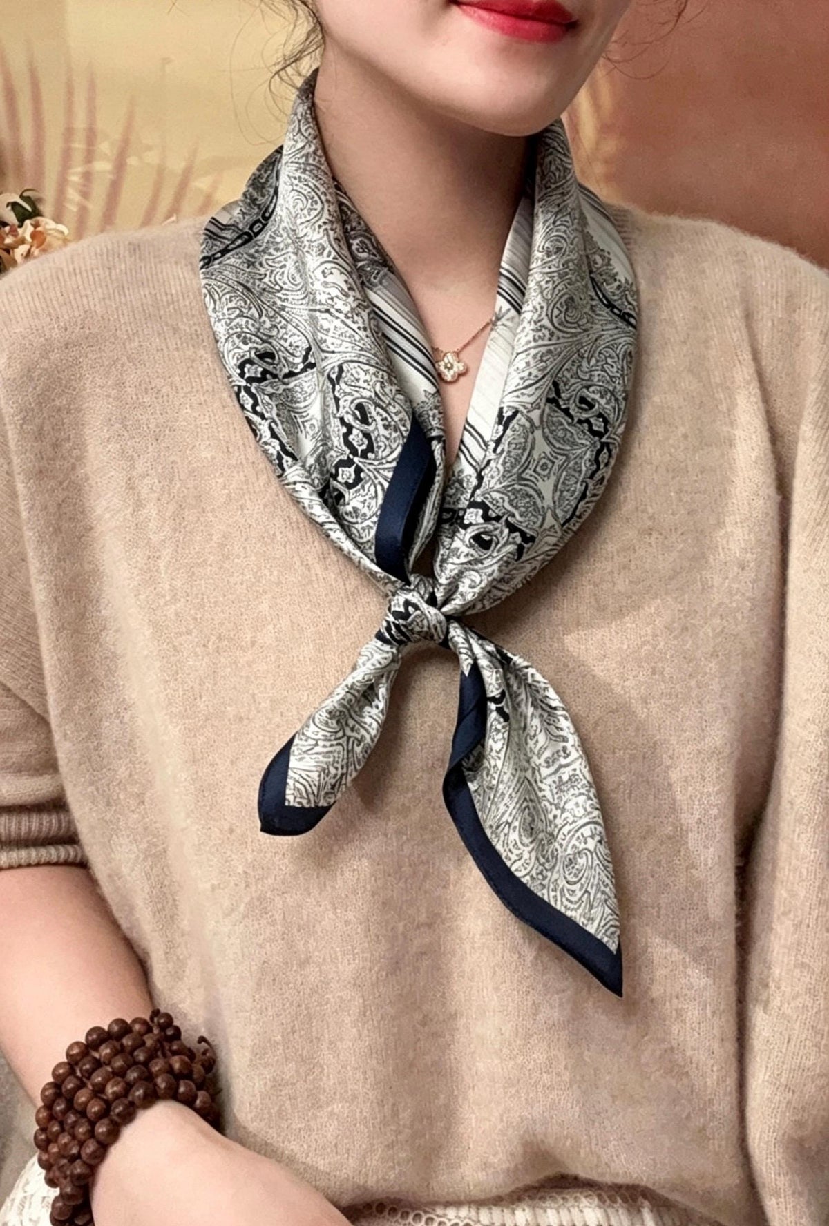 100% Silk Wool Scarf 25"x25" 65x65cm,Gray Luxury Mulberry Silk Scarf,Elegant Intellectual Silk Necktie,Chic Minimalist Head Scarf