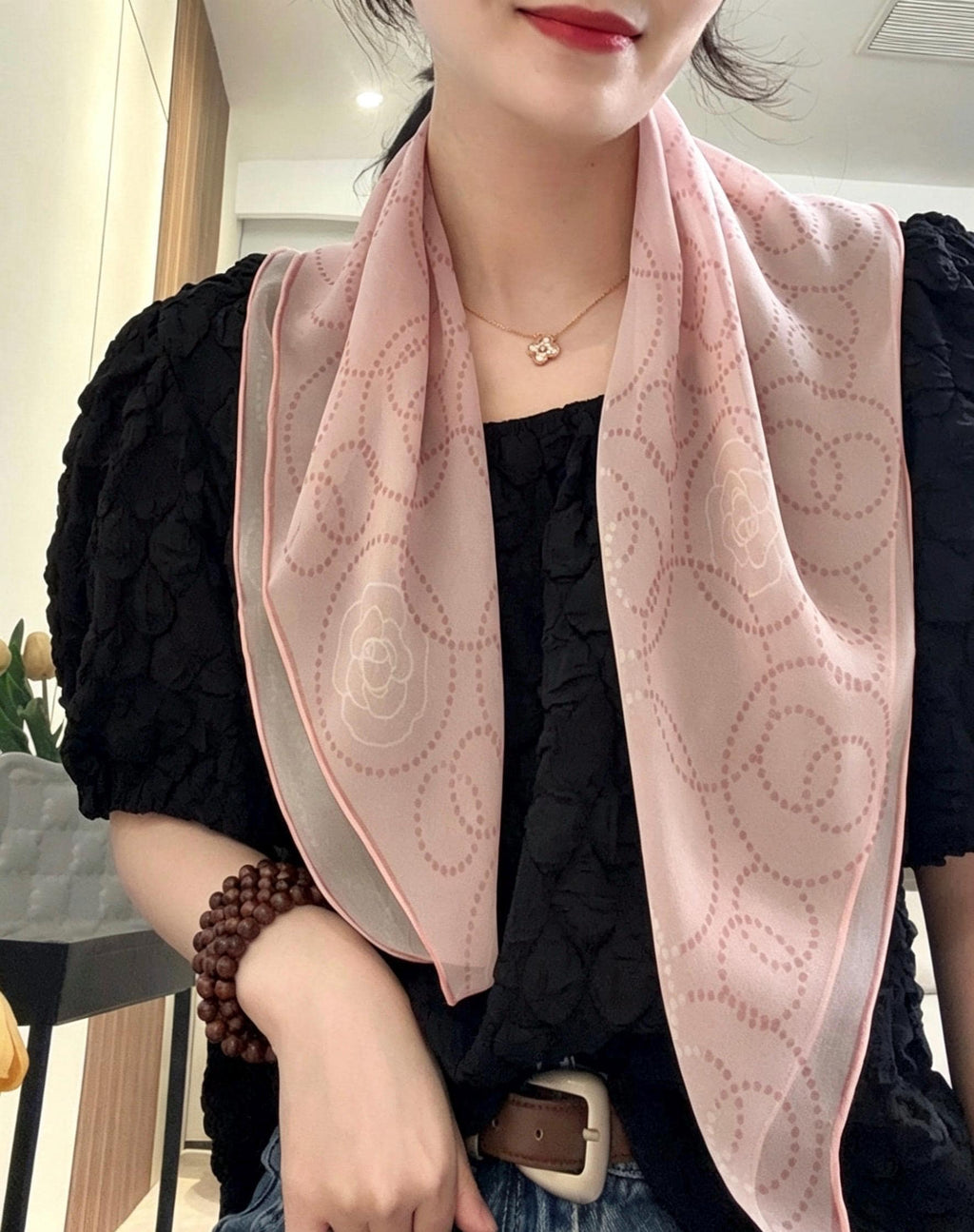 100% Silk Wool Scarf 26"x26" 65x65cm,Romantic Soft Pink Mulberry Silk Scarf,Sheer Georgette Silk Square,Lightweight Elegant Shawl
