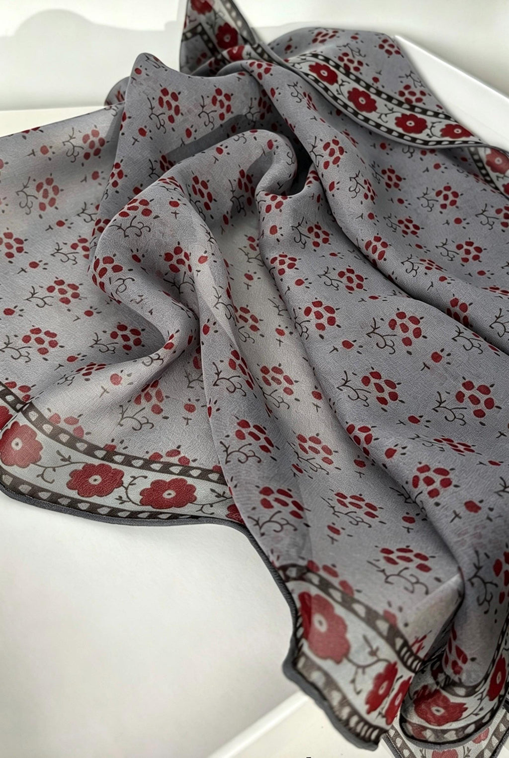 100% Silk Wool Scarf 25"x25" 65x65cm, Monet Grey Mulberry Silk Scarf, Low Saturation Georgette Square Scarf, Artistic Silk Wrap Gift for Her