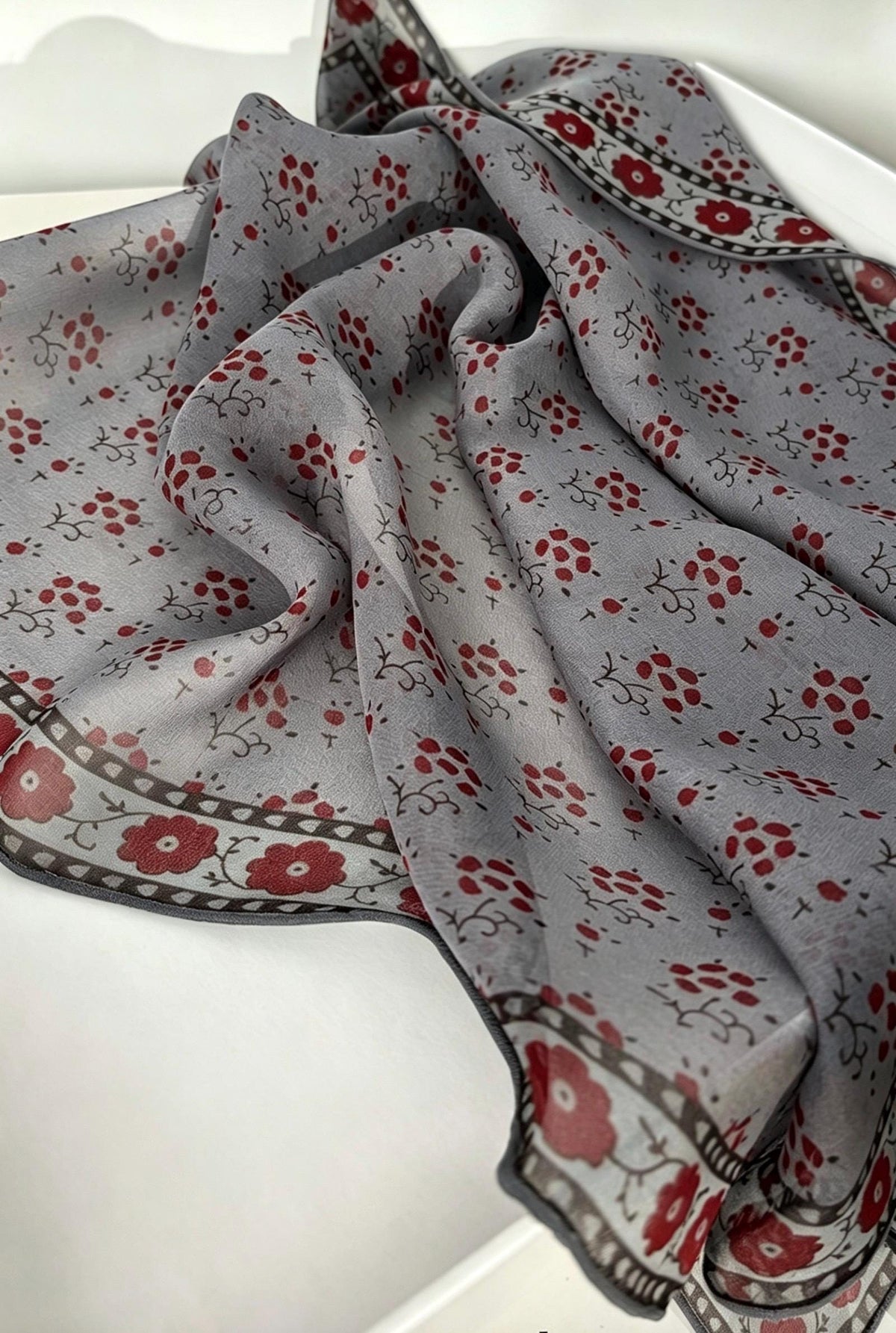 100% Silk Wool Scarf 25"x25" 65x65cm, Monet Grey Mulberry Silk Scarf, Low Saturation Georgette Square Scarf, Artistic Silk Wrap Gift for Her
