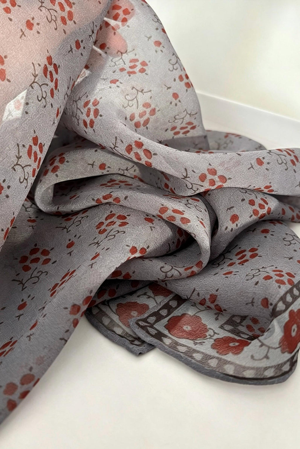100% Silk Wool Scarf 25"x25" 65x65cm, Monet Grey Mulberry Silk Scarf, Low Saturation Georgette Square Scarf, Artistic Silk Wrap Gift for Her