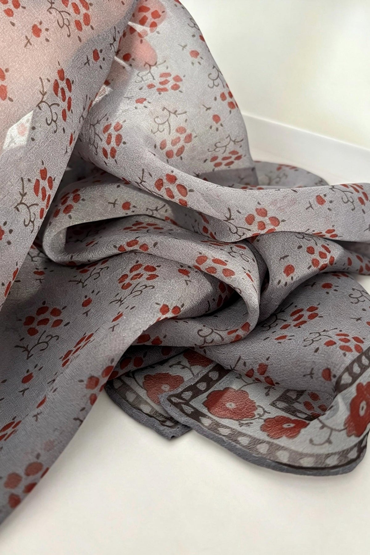 100% Silk Wool Scarf 25"x25" 65x65cm, Monet Grey Mulberry Silk Scarf, Low Saturation Georgette Square Scarf, Artistic Silk Wrap Gift for Her