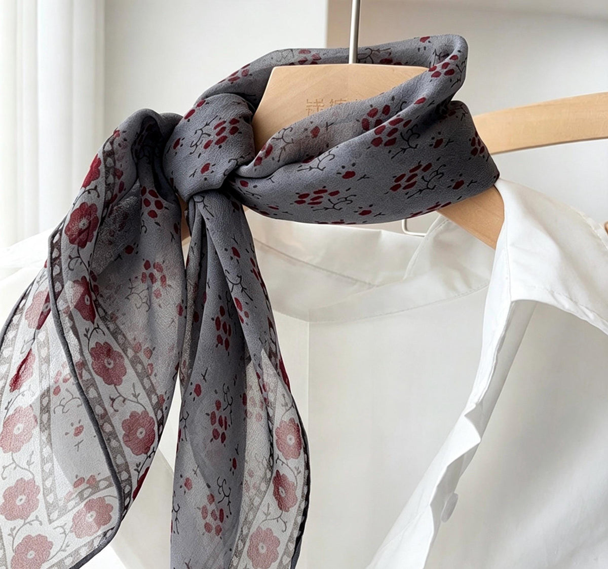 100% Silk Wool Scarf 25"x25" 65x65cm, Monet Grey Mulberry Silk Scarf, Low Saturation Georgette Square Scarf, Artistic Silk Wrap Gift for Her