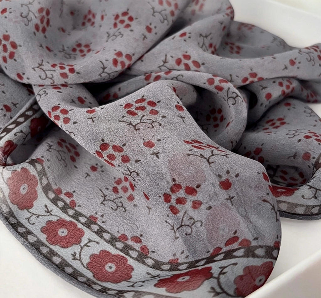 100% Silk Wool Scarf 25"x25" 65x65cm, Monet Grey Mulberry Silk Scarf, Low Saturation Georgette Square Scarf, Artistic Silk Wrap Gift for Her