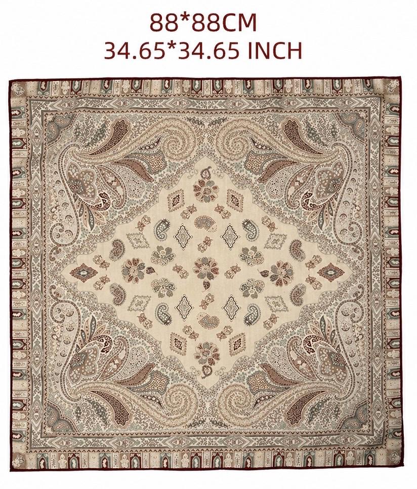 Elegant Beige Paisley Silk Wool Scarf for Women, Luxury Large Square Shawl, Autumn Winter Head Wrap, Gift for Her, 68x68cm & 88x88cm
