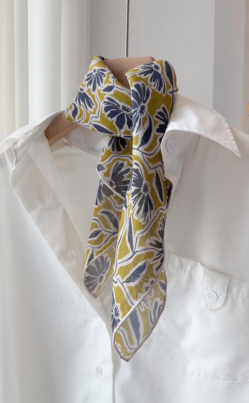 Spring Dream Silk Georgette Scarf, Lightweight Mulberry Silk Square, Artistic Floral Necktie, 25" Small Shawl, Romantic Luxe Gift for Her