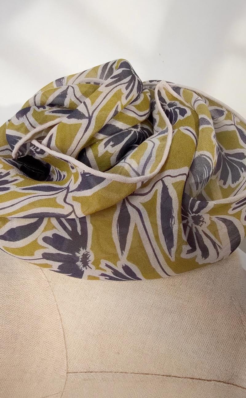 Spring Dream Silk Georgette Scarf, Lightweight Mulberry Silk Square, Artistic Floral Necktie, 25" Small Shawl, Romantic Luxe Gift for Her