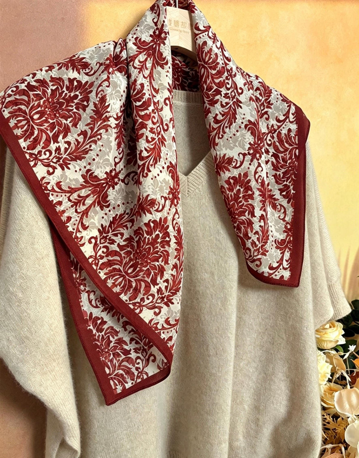 100% Mulberry Silk Scarf 26x26" 65x65CM, Master Classical Art Print, Silk Crepe de Chine Square Scarf, Elegant Artistic Neck Scarf for Women