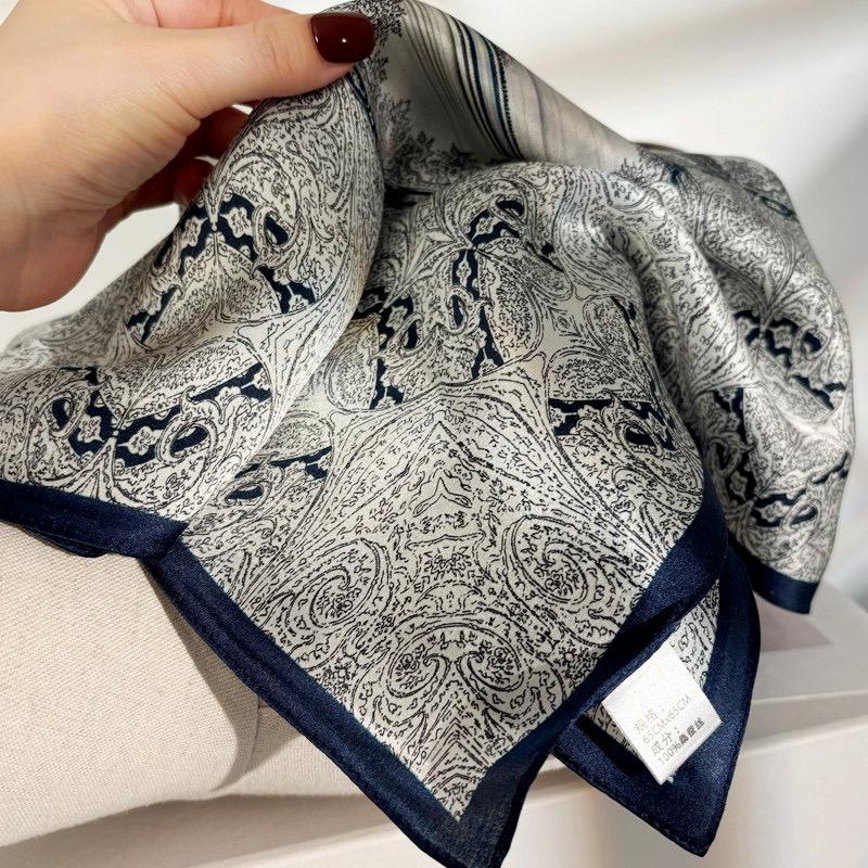 100% Mulberry Silk Scarf 26x26" 65x65CM, Monet Grey Silk Square, Quiet Luxury Aesthetic, Sophisticated Grey Neck Scarf, Minimalist Chic