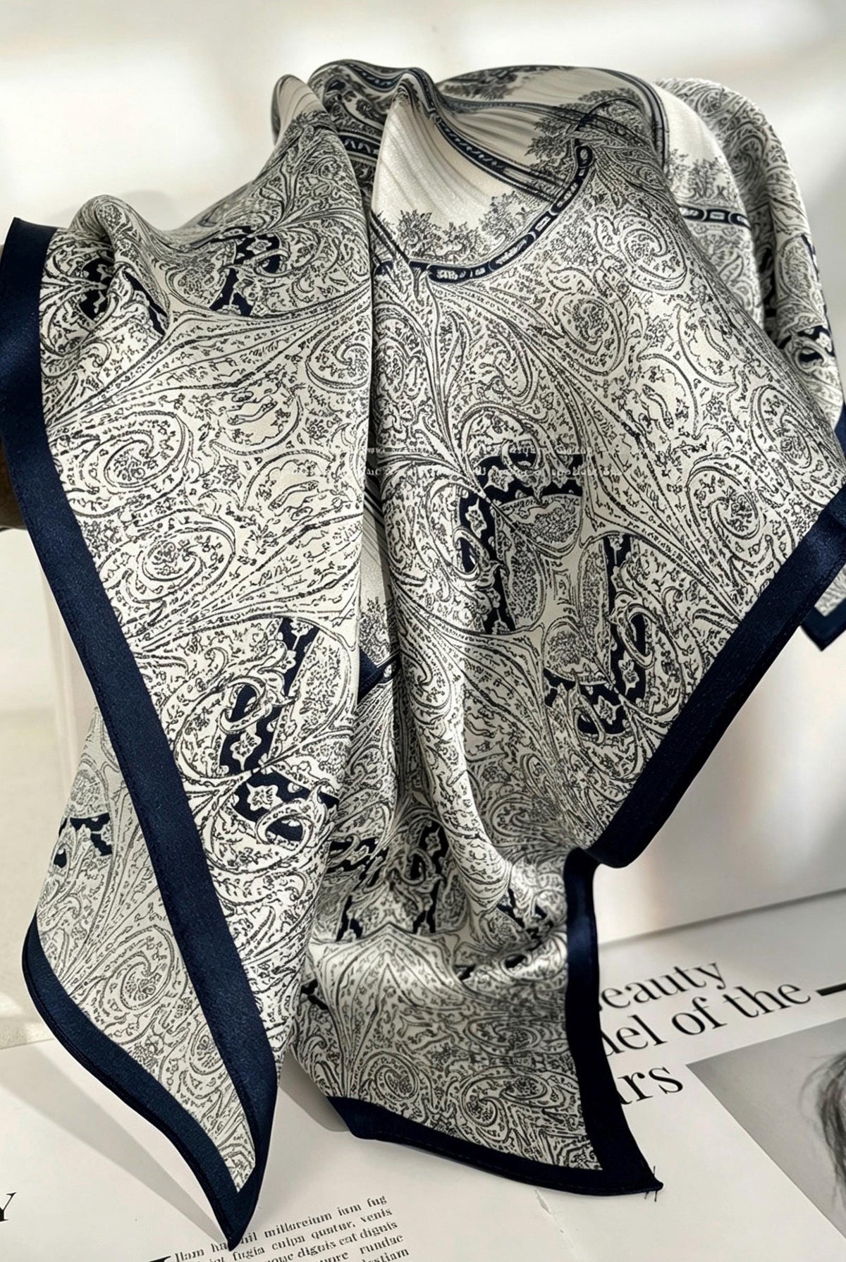 100% Mulberry Silk Scarf 26x26" 65x65CM, Monet Grey Silk Square, Quiet Luxury Aesthetic, Sophisticated Grey Neck Scarf, Minimalist Chic