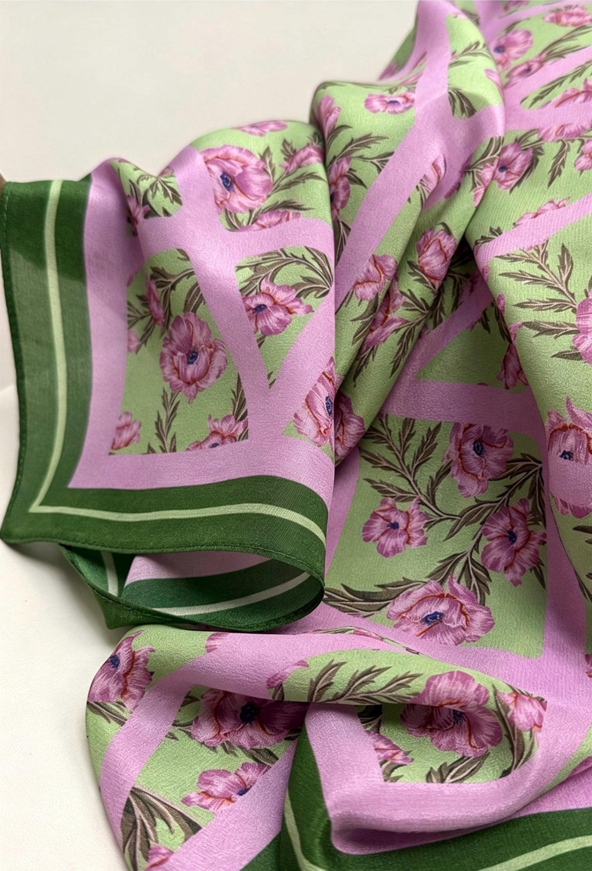 100% Mulberry Silk Scarf 26x26" 65x65CM, Romantic Spring Pastel Silk Square Scarf, Hand-Rolled Crepe de Chine Neck Scarf, Luxury Floral Gift