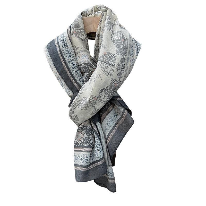 35x71 Inches Light Gray Memory: Classic Cotton Linen Scarf for Women, Minimalist Summer Sun Protection Shawl, Korean Style Long Wrap, 90x180