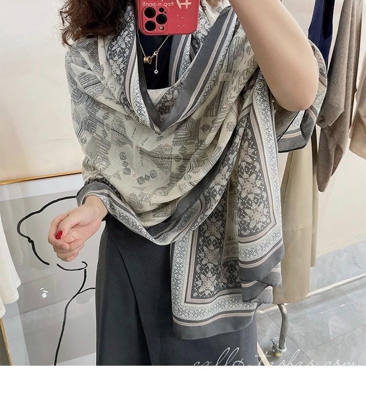 35x71 Inches Light Gray Memory: Classic Cotton Linen Scarf for Women, Minimalist Summer Sun Protection Shawl, Korean Style Long Wrap, 90x180