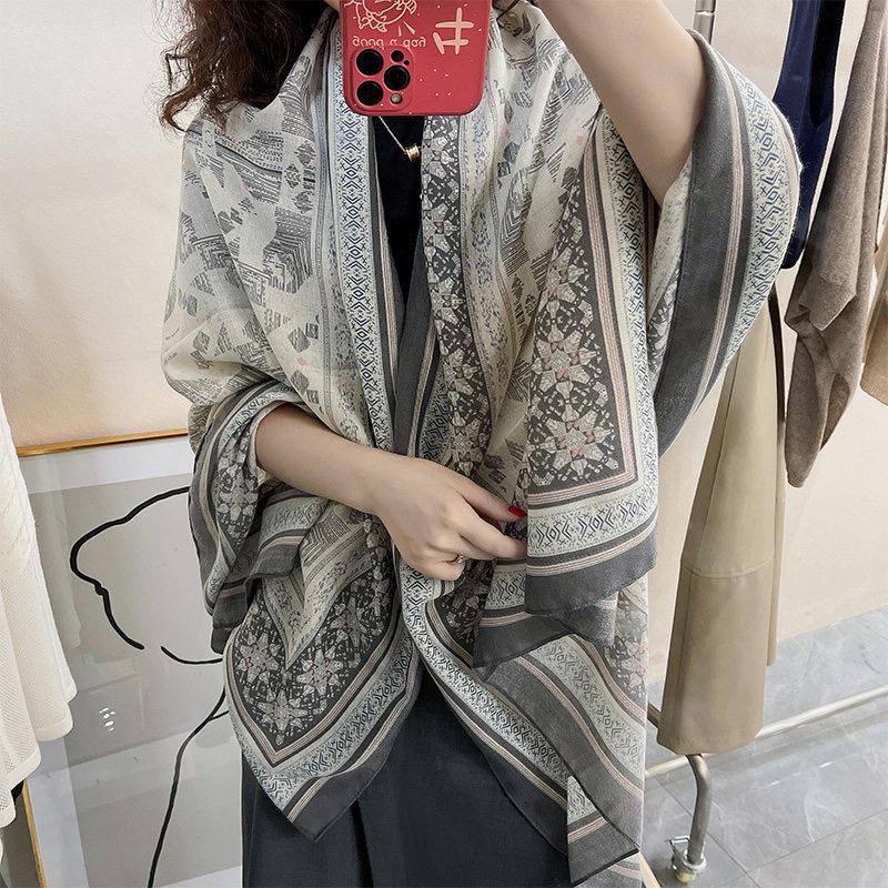 35x71 Inches Light Gray Memory: Classic Cotton Linen Scarf for Women, Minimalist Summer Sun Protection Shawl, Korean Style Long Wrap, 90x180